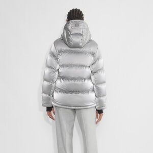 Aritzia Metallic Silver Liquid Shine Puffer Jacket